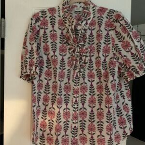 J. Crew Pink and White Leaf Pattern Shirt